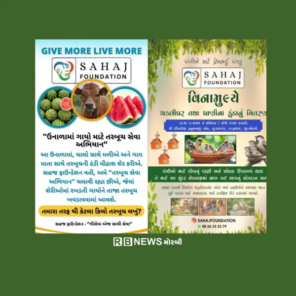 સહજ ફાઉન્ડેશને કાળઝાળ ગરમીમાં ગાયોને ઠંડકરૂપ 4500 કિલો તરબૂચ ખવડાવ્યા