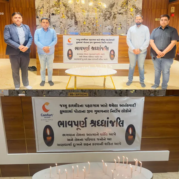કમ્ફોટઁ રીસોટઁ દ્વારા આંતકી હુમલાના મૃતકોને ભાવપૂર્વક શ્રધ્ધાંજલી અર્પણ
