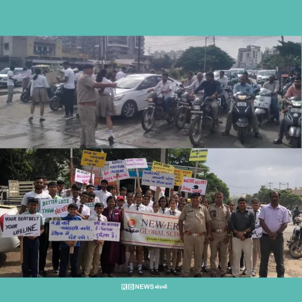 ટ્રાફિક સુરક્ષા અંગે ન્યુ એરા ગ્લોબલ સ્કૂલનું અનોખું પગલું.