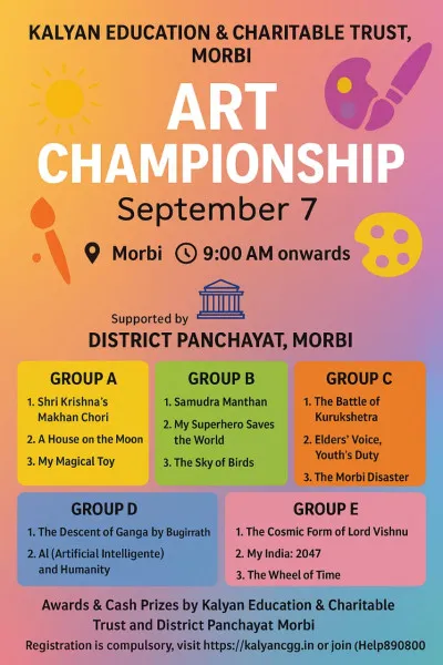 અમે શોધી રહ્યા છીએ મોરબીનો આર્ટ ચેમ્પિયન અંતર્ગત રજીસ્ટ્રેશન શરૂ.