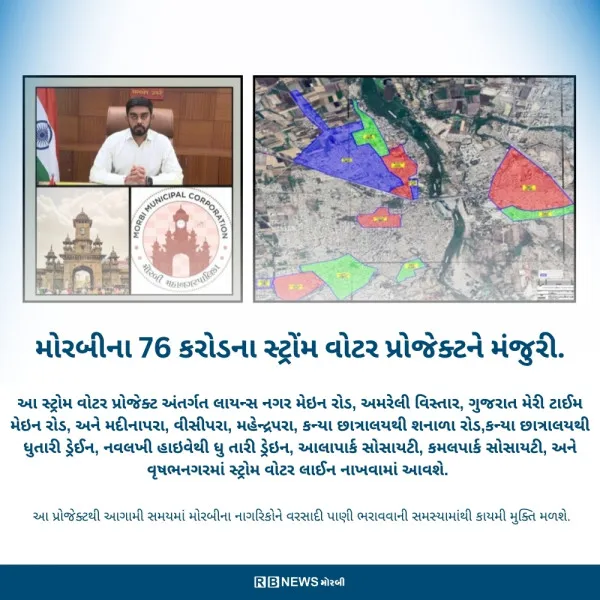 મોરબીમાં હવે વરસાદી પાણીની સમસ્યાનો આવશે અંત : 76 કરોડનો સ્ટ્રોંમ વોટર પ્રોજેક્ટ મંજુર
