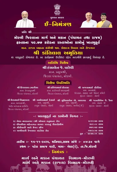 મોરબીમાં કાલે રૂ.59.77 કરોડના ખર્ચે ચાર રોડના કામોનું ખાતમુહૂર્ત
