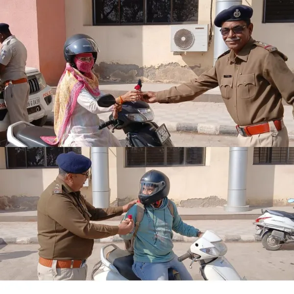 હેલ્મેટ ન પહેરનાર સરકારી કર્મચારીઓ દંડાયા હેલ્મેટ પહેરનારને ગુલાબ આપી સન્માનિત કરાયા
