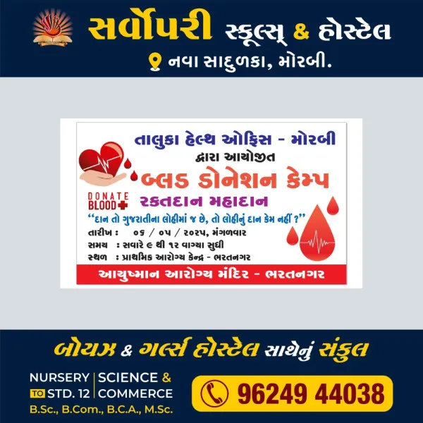 તાલુકા હેલ્થ ઓફિસ દ્વારા આયોજિત આજે બ્લડ ડોનેશન કેમ્પ.
