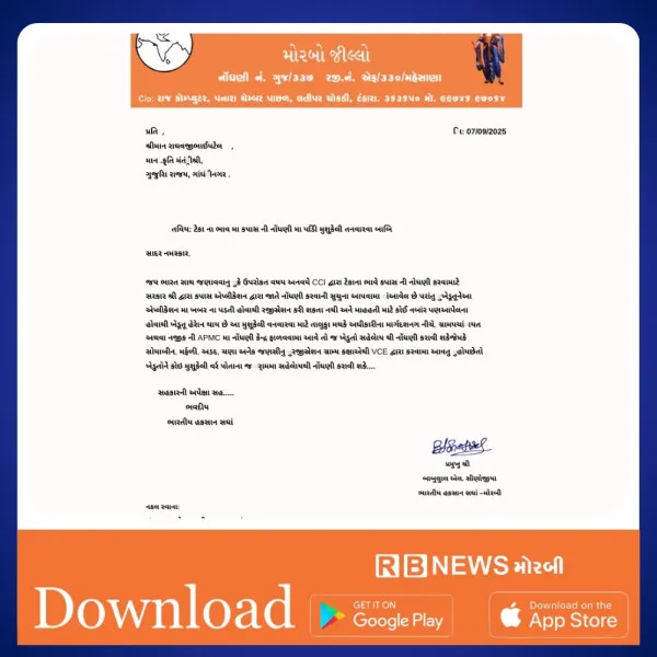 ભારતીય કિસાન સંઘે કપાસના ટેકાના ભાવની નોંધણીમાં પડતી મુશ્કેલી અંગે કૃષિ રાજ્ય મંત્રીને પત્ર લખ્યો.