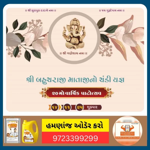 નવગામમાં શ્રી બહુચરાજી માતાજીના ચંડી યજ્ઞનું ભવ્ય આયોજન.