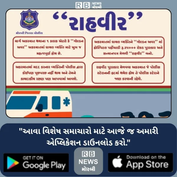 માર્ગ અકસ્માતના ઇજાગ્રસ્તને તાત્કાલિક સારવાર માટે હોસ્પિટલમાં પહોંચાડનારને રૂ. 25000 નું પુરસ્કાર અપાશે
